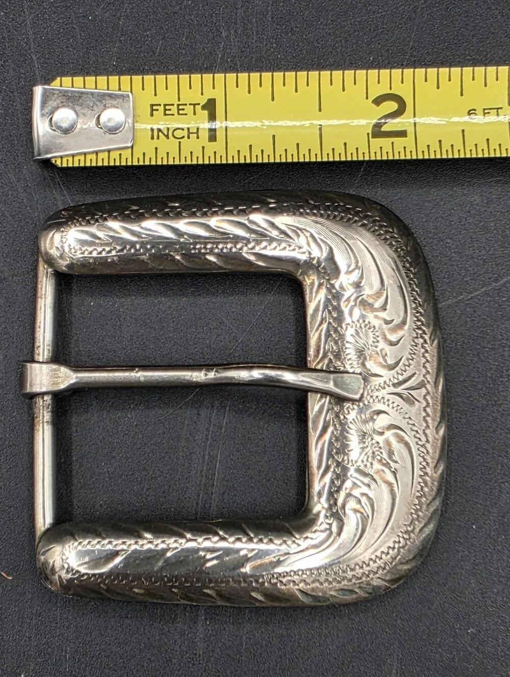 Vintage MEX 925 Sterling Silver Engraved Western Belt Buckle Eagle Assay Mark